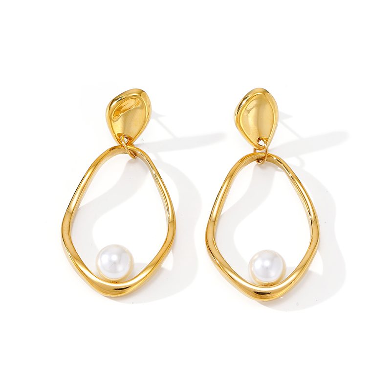 Ivanda Pearl Oval Hoop Earrings Large Gold Organic YWD1-E26061895-321 - view 2