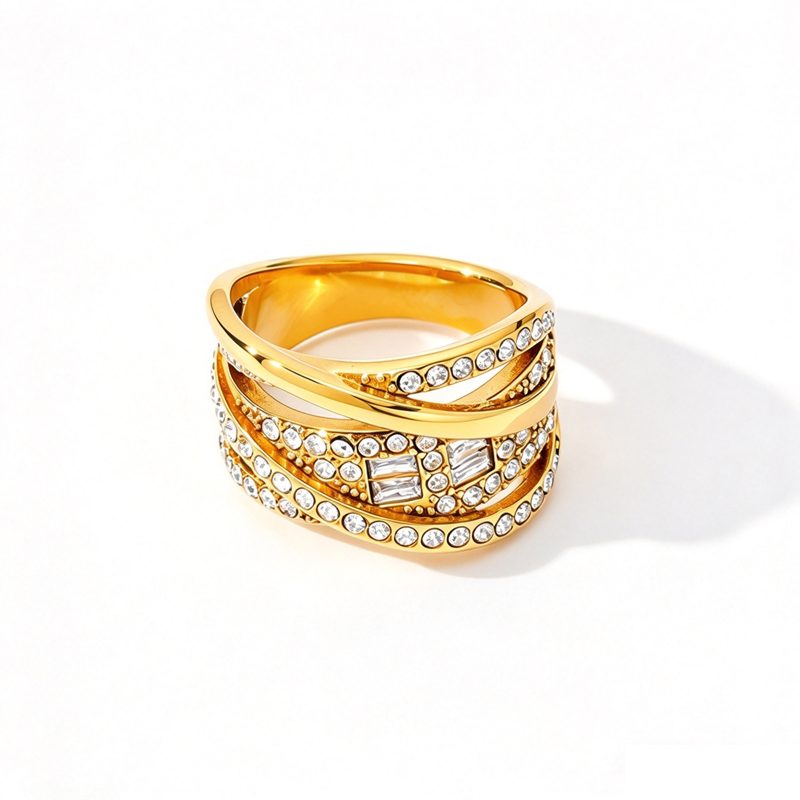 Ivanda Pavé Dome Ring Multi-Row Crystal Gold YHTSR-260904 - view 4