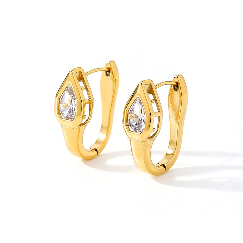 Ivanda Pear Crystal Huggie Earrings Gold Stainless YHTSE-260902 Ivanda Pear Crystal Huggie Earrings Gold Stainless YHTSE-260902 - view 4