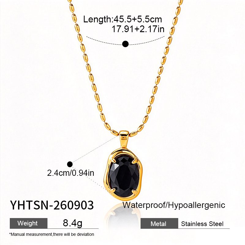 Ivanda Black Stone Paperclip Necklace Gold Stainless YHTSN-260903 Ivanda Black Stone Paperclip Necklace Gold Stainless YHTSN-260903 - view 1