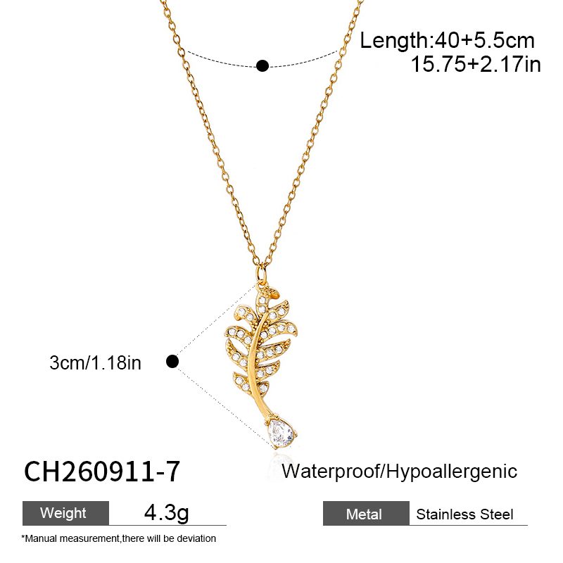 Ivanda Pavé Leaf Pendant Necklace Gold Stainless Steel CH260911-7 - view 1
