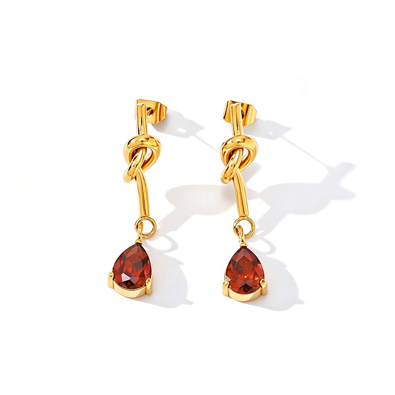 Ivanda Knot & Red Teardrop Drop Earrings Gold YWD2-E26061922-351 Ivanda Knot & Red Teardrop Drop Earrings Gold YWD2-E26061922-351 - view 2