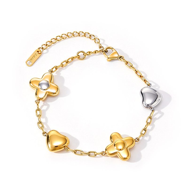 Ivanda Clover & Heart Charm Bracelet Two-Tone Gold YHTSB-260901 - view 4