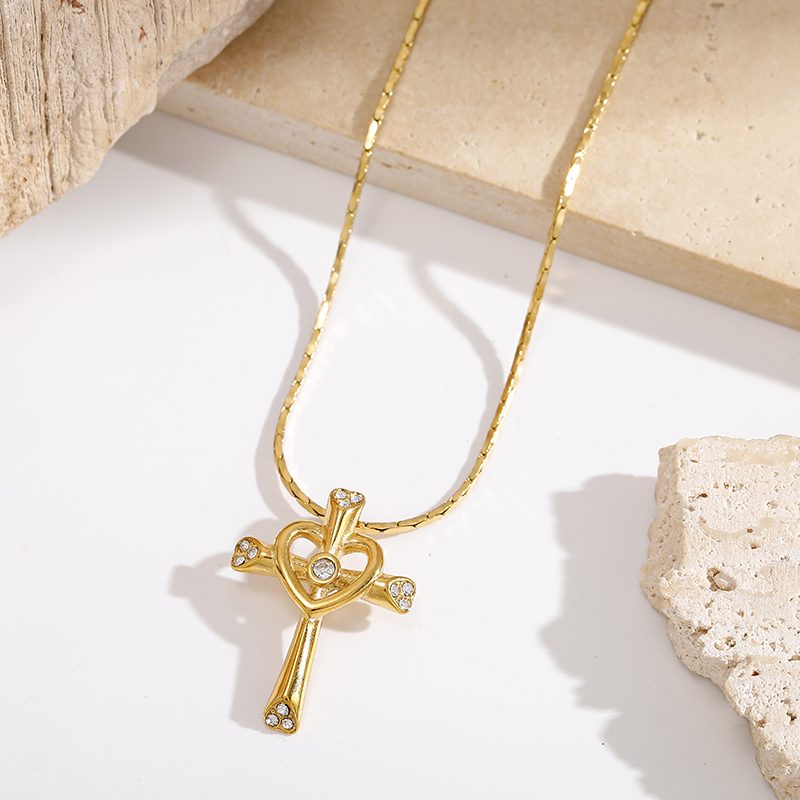 Ivanda Cross Heart Pendant Necklace Gold Stainless Steel YHTSN-260808 - view 3