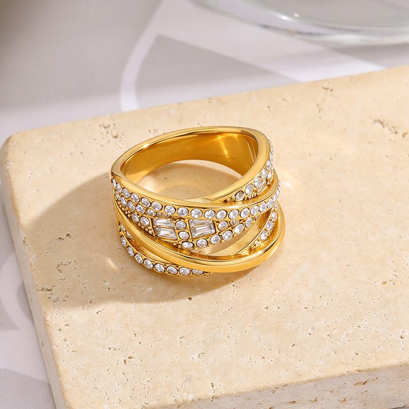 Ivanda Pavé Dome Ring Multi-Row Crystal Gold YHTSR-260904 - view 2