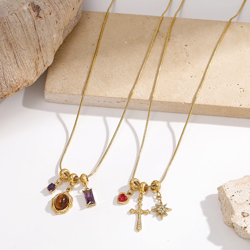 Ivanda Cross & Heart Charm Necklace Gold Stainless Steel CH260911-3 - view 4
