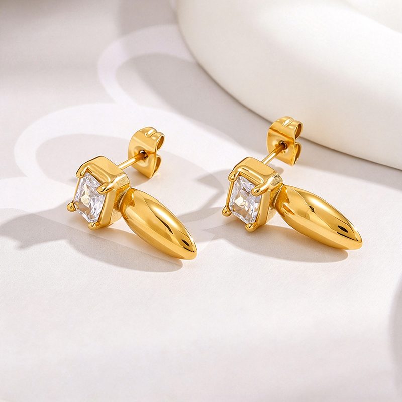Ivanda Emerald Cut Crystal Drop Earrings Gold YHTSE-260901 Ivanda Emerald Cut Crystal Drop Earrings Gold YHTSE-260901 - view 3