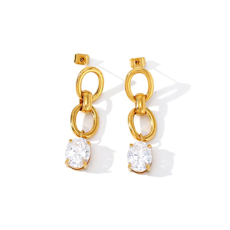 Ivanda Purple Stone Link Drop Earrings Gold Stainless YWD2-E26051867-251 - view 2