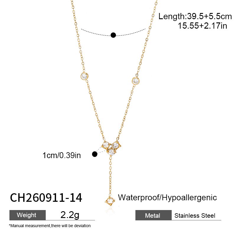 Ivanda Crystal Lariat Necklace Dainty Gold Stainless Steel CH260911-14 Ivanda Crystal Lariat Necklace Dainty Gold Stainless Steel CH260911-14 - view 1