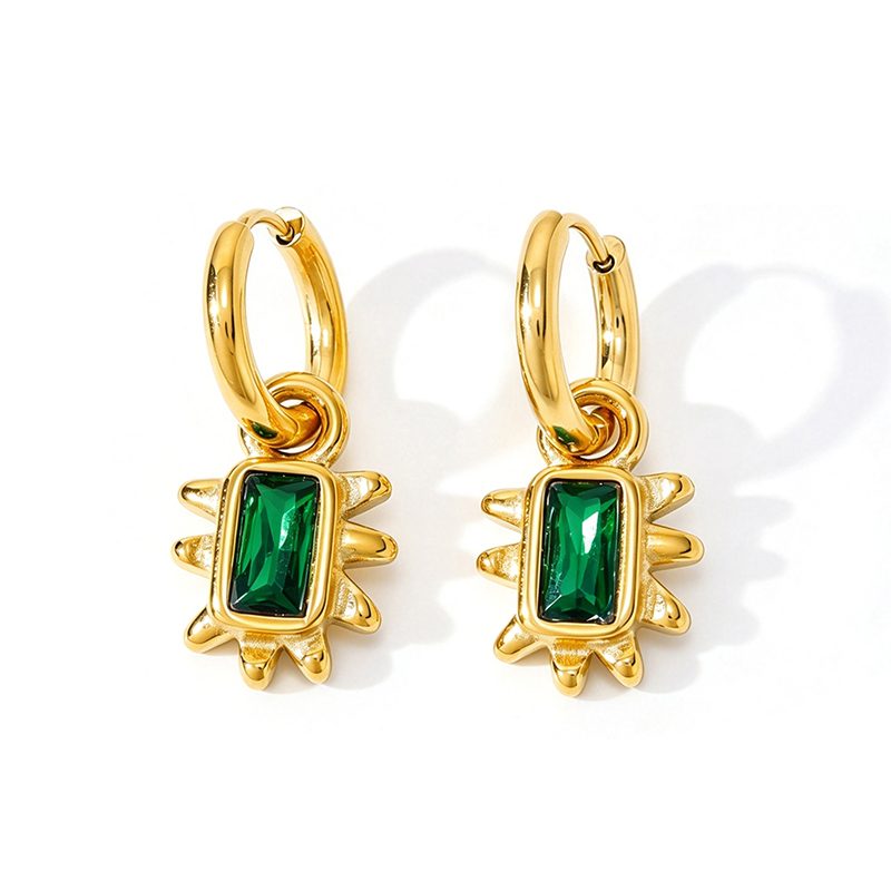 Ivanda Pink Stone Sunburst Hoop Earrings Gold YHTSE-260904 - view 5