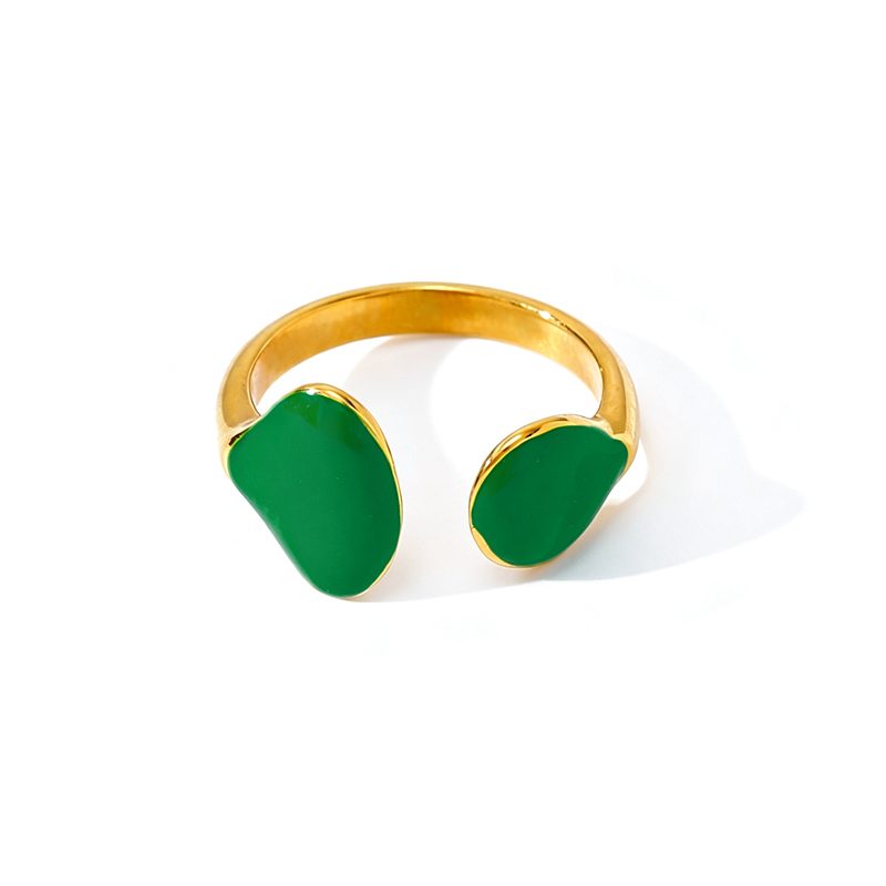 Ivanda Black Enamel Open Ring Gold Stainless Steel YHTSR-260901 - view 5
