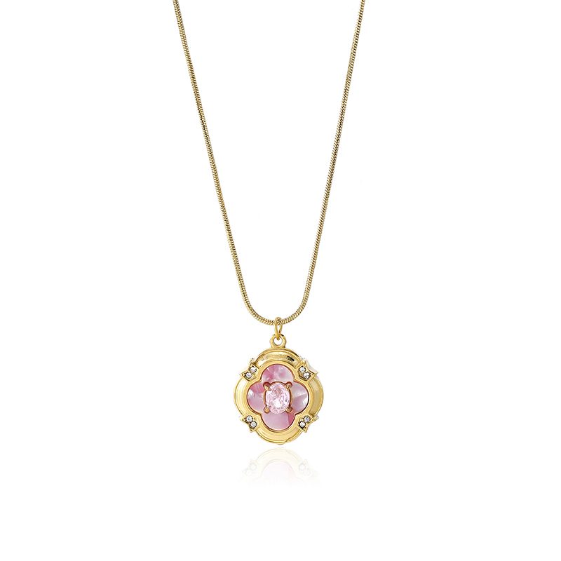 Ivanda Clover Pendant Necklace Light Blue Stone Gold Stainless Steel CH260911-12 - view 3