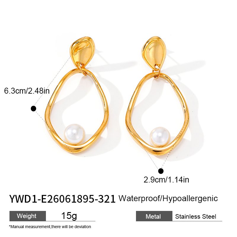 Ivanda Pearl Oval Hoop Earrings Large Gold Organic YWD1-E26061895-321 - view 1