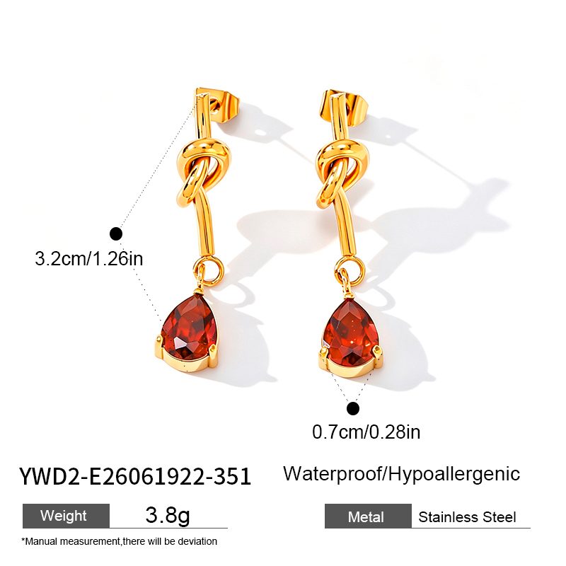 Ivanda Knot & Red Teardrop Drop Earrings Gold YWD2-E26061922-351 Ivanda Knot & Red Teardrop Drop Earrings Gold YWD2-E26061922-351 - view 1