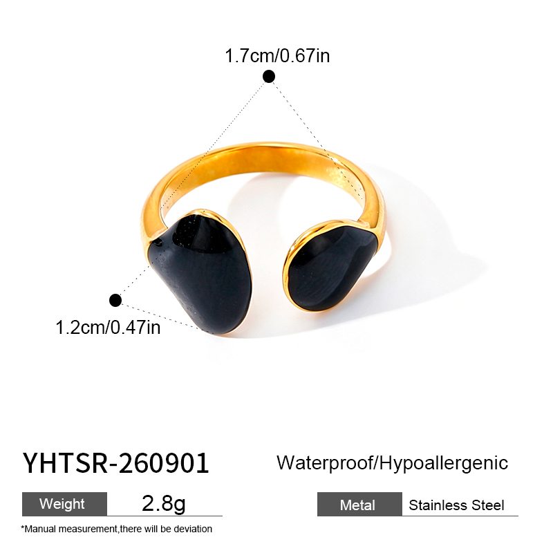 Ivanda Black Enamel Open Ring Gold Stainless Steel YHTSR-260901 - view 1