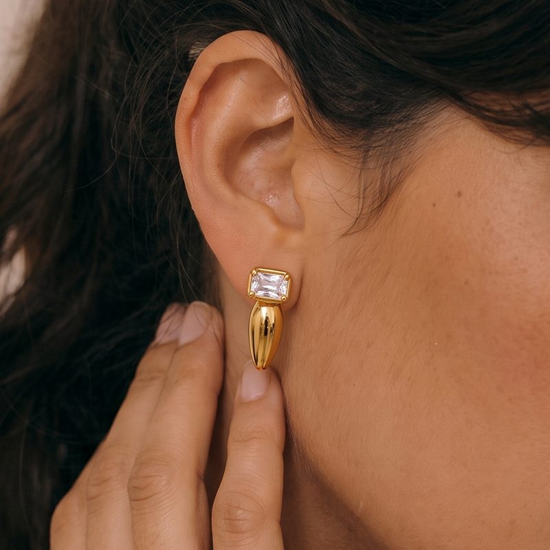 Ivanda Emerald Cut Crystal Drop Earrings Gold YHTSE-260901 Ivanda Emerald Cut Crystal Drop Earrings Gold YHTSE-260901 - view 5