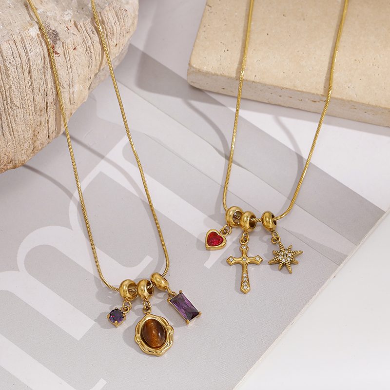 Ivanda Cross & Heart Charm Necklace Gold Stainless Steel CH260911-3 - view 5