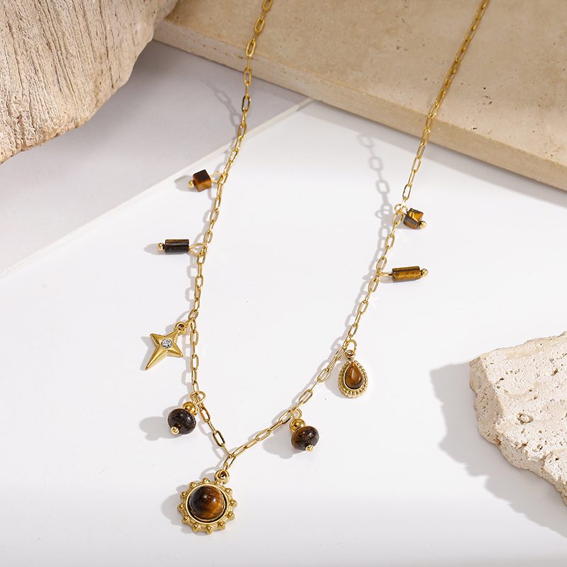 Ivanda Sun Pendant Necklace Charm Cluster Gold Stainless Steel CH260911-4 - view 4