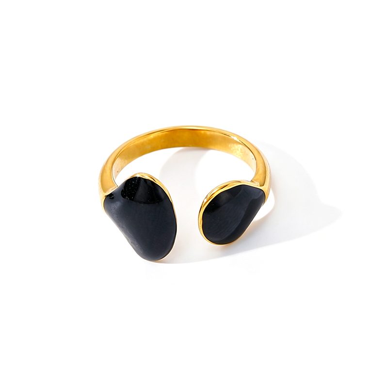 Ivanda Black Enamel Open Ring Gold Stainless Steel YHTSR-260901 - view 4