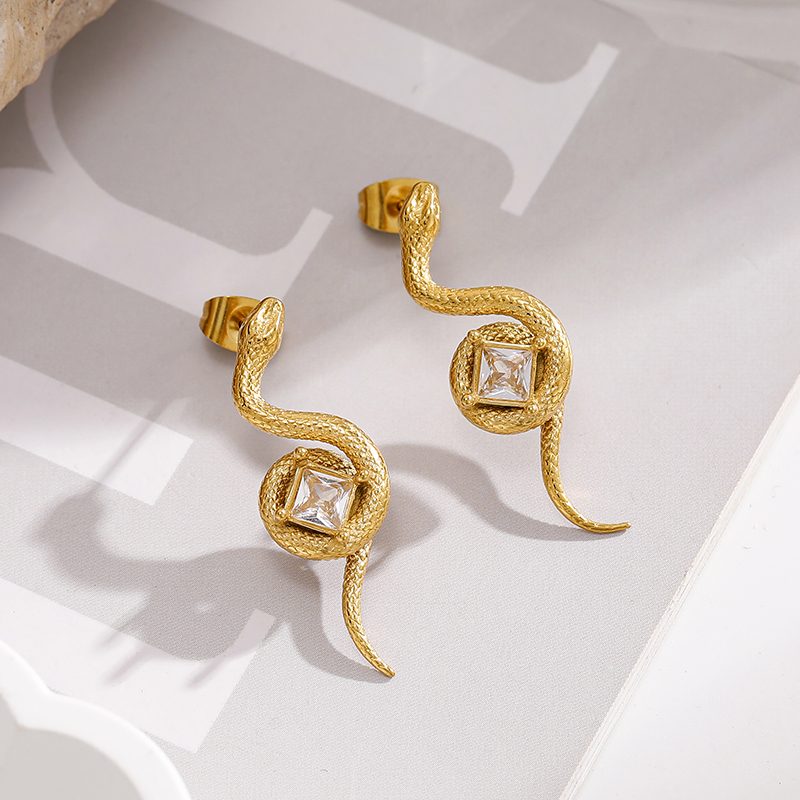 Ivanda Charm Drop Hoop Earrings Gold Stainless YHTSE-260504 - view 2
