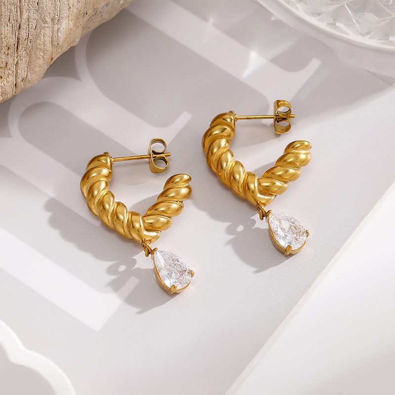 Ivanda Pearl Drop Hoop Earrings Gold Stainless YHTSE-260501 Ivanda Pearl Drop Hoop Earrings Gold Stainless YHTSE-260501 - view 2