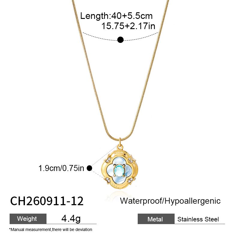 Ivanda Clover Pendant Necklace Light Blue Stone Gold Stainless Steel CH260911-12 - view 1