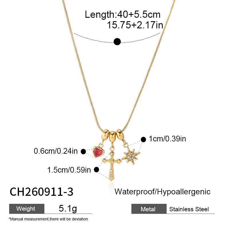 Ivanda Cross & Heart Charm Necklace Gold Stainless Steel CH260911-3 - view 1