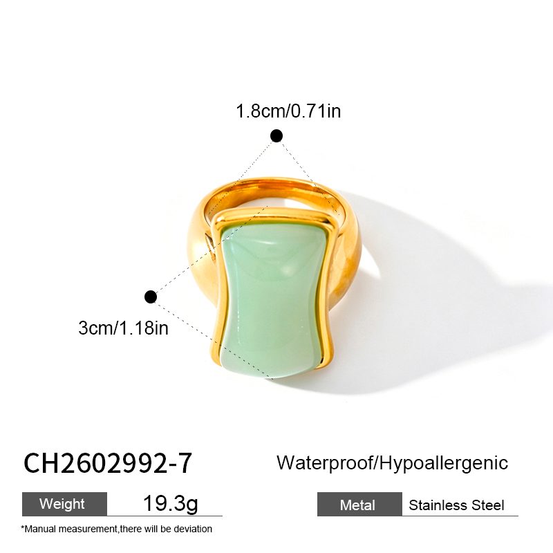 Ivanda Green Stone Dome Ring Gold Stainless Steel CH2602992-7 Ivanda Green Stone Dome Ring Gold Stainless Steel CH2602992-7 - view 1