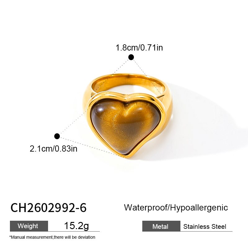 Ivanda Tiger's Eye Heart Ring Gold Stainless Steel CH2602992-6 Ivanda Tiger's Eye Heart Ring Gold Stainless Steel CH2602992-6 - view 1