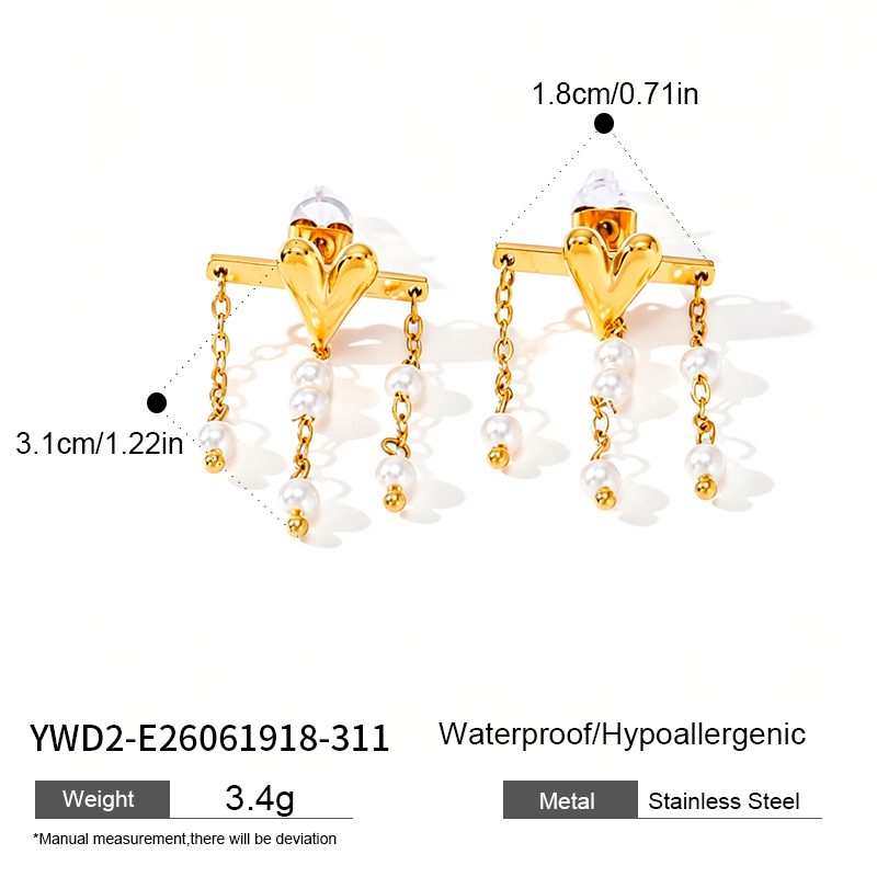 Ivanda Pearl Fringe Stud Earrings Gold Stainless YWD2-E26061918-311 Ivanda Pearl Fringe Stud Earrings Gold Stainless YWD2-E26061918-311 - view 1