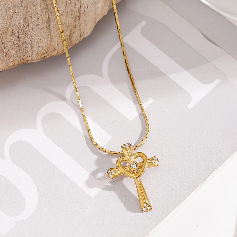Ivanda Cross Heart Pendant Necklace Gold Stainless Steel YHTSN-260808 - view 2