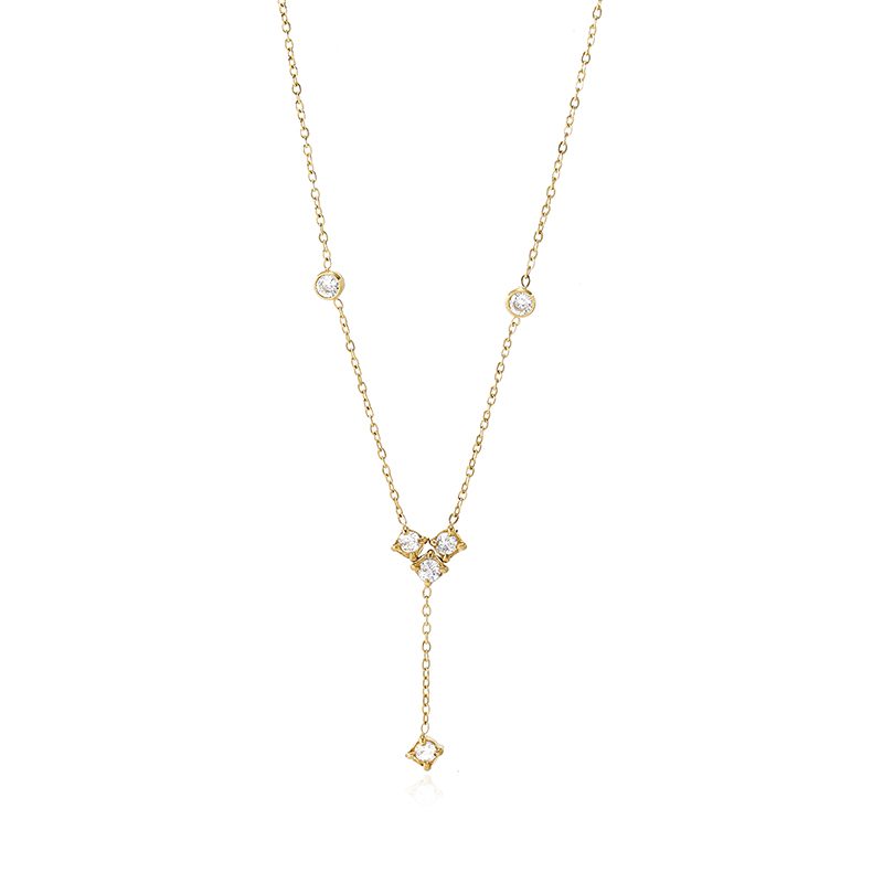 Ivanda Crystal Lariat Necklace Dainty Gold Stainless Steel CH260911-14 Ivanda Crystal Lariat Necklace Dainty Gold Stainless Steel CH260911-14 - view 3