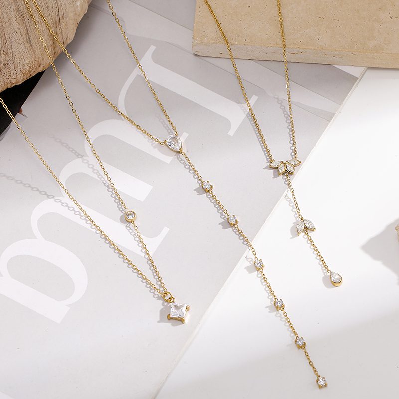 Ivanda Crystal Station Necklace Dainty Gold Stainless CH260911-6 - view 6