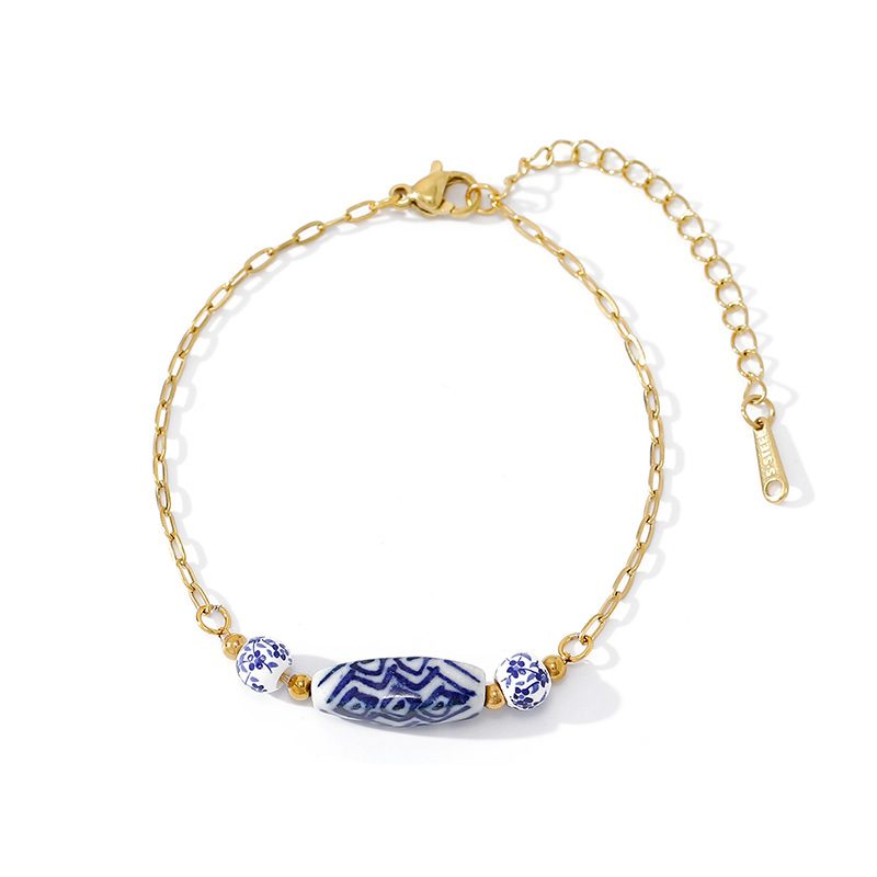 Ivanda Blue & White Bead Bracelet Gold Stainless Steel CH260911-5 Ivanda Blue & White Bead Bracelet Gold Stainless Steel CH260911-5 - view 2