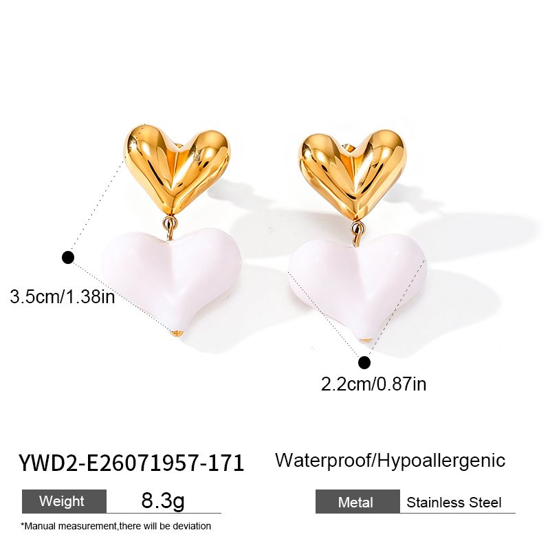 Ivanda Puffy Heart Drop Earrings White Gold Stainless YWD2-E26071957-171 - view 1