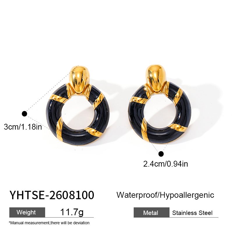 Ivanda Black Enamel Hoop Earrings with Gold Wrap YHTSE-2608100 Ivanda Black Enamel Hoop Earrings with Gold Wrap YHTSE-2608100 - view 1