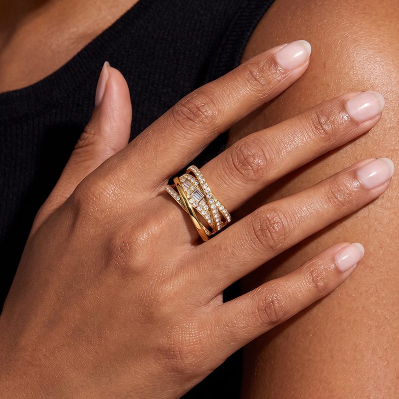 Ivanda Pavé Dome Ring Multi-Row Crystal Gold YHTSR-260904 - view 5
