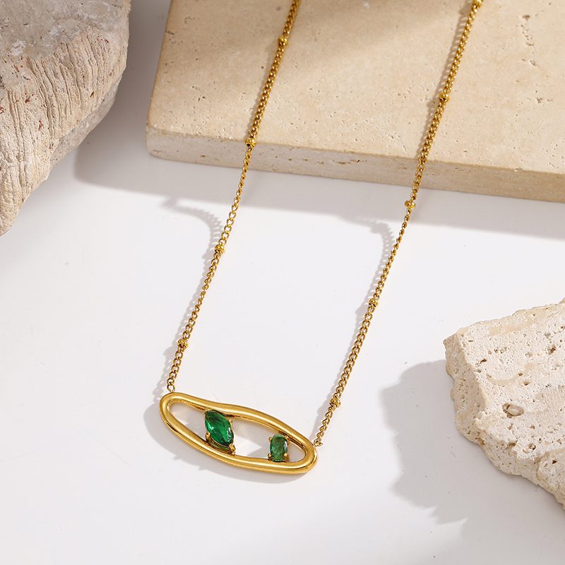 Ivanda Green Stone Open Pendant Necklace Gold YWD7-D2605785-271 - view 3