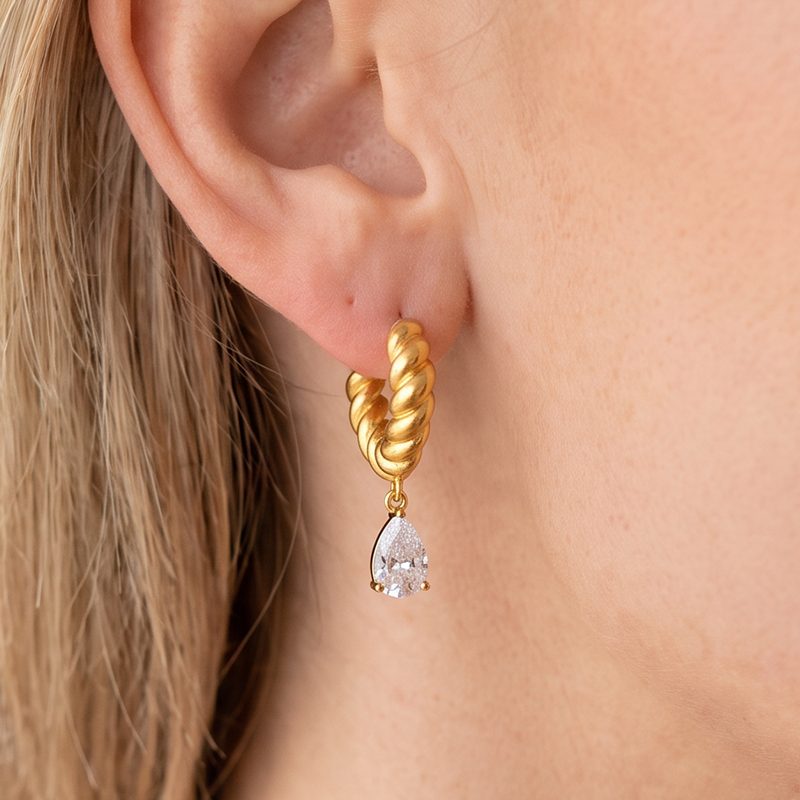 Ivanda Pearl Drop Hoop Earrings Gold Stainless YHTSE-260501 Ivanda Pearl Drop Hoop Earrings Gold Stainless YHTSE-260501 - view 5