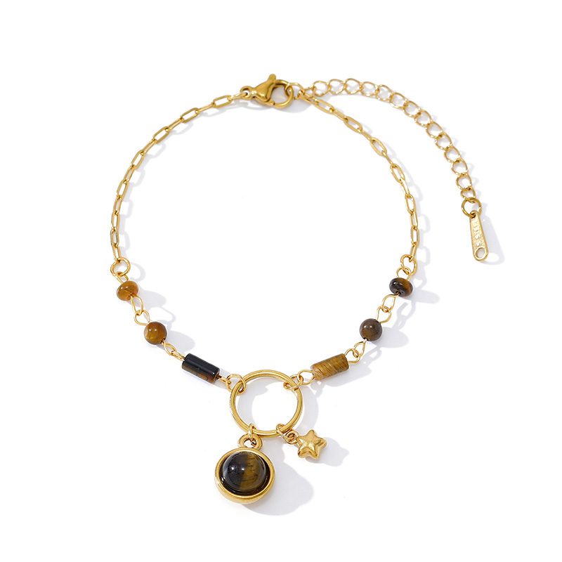 Ivanda Faux Pearl & Tiger's Eye Beaded Bracelet Gold CH260911-1 Ivanda Faux Pearl & Tiger's Eye Beaded Bracelet Gold CH260911-1 - view 3