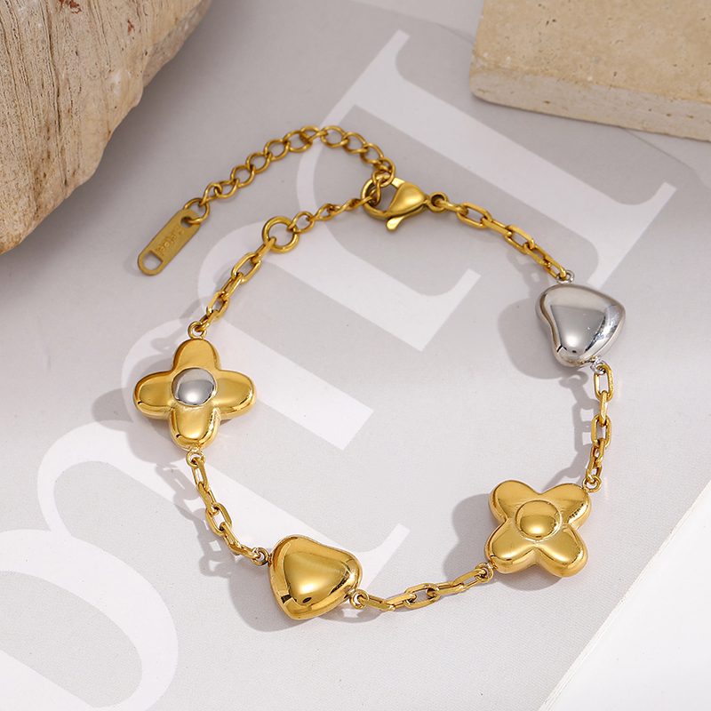 Ivanda Clover & Heart Charm Bracelet Two-Tone Gold YHTSB-260901 - view 3