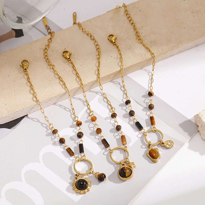 Ivanda Faux Pearl & Tiger's Eye Beaded Bracelet Gold CH260911-1 Ivanda Faux Pearl & Tiger's Eye Beaded Bracelet Gold CH260911-1 - view 6