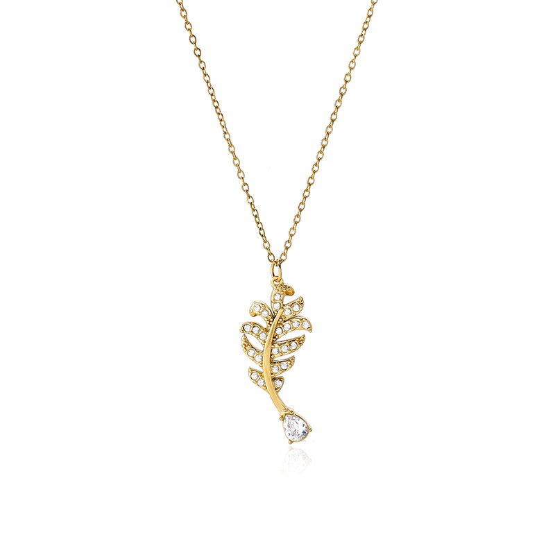 Ivanda Pavé Leaf Pendant Necklace Gold Stainless Steel CH260911-7 - view 2