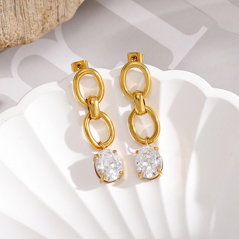 Ivanda Purple Stone Link Drop Earrings Gold Stainless YWD2-E26051867-251 - view 5