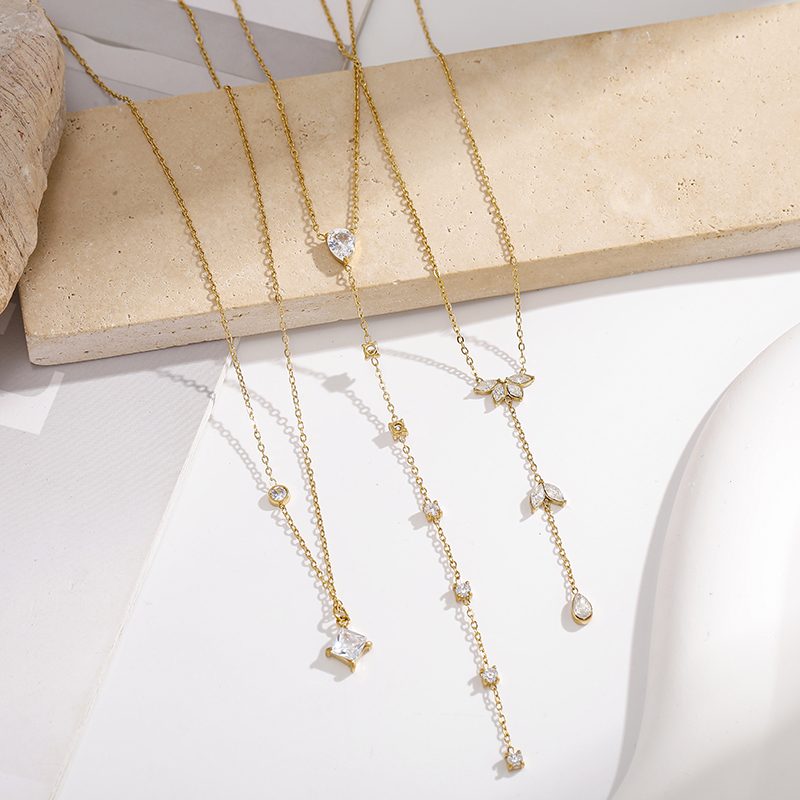 Ivanda Crystal Station Necklace Dainty Gold Stainless CH260911-6 - view 5