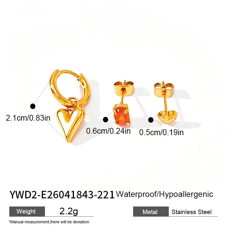 Ivanda 3-Piece Earring Set Heart Huggie & Studs Gold YWD2-E26041843-221 Ivanda 3-Piece Earring Set Heart Huggie & Studs Gold YWD2-E26041843-221 - view 1