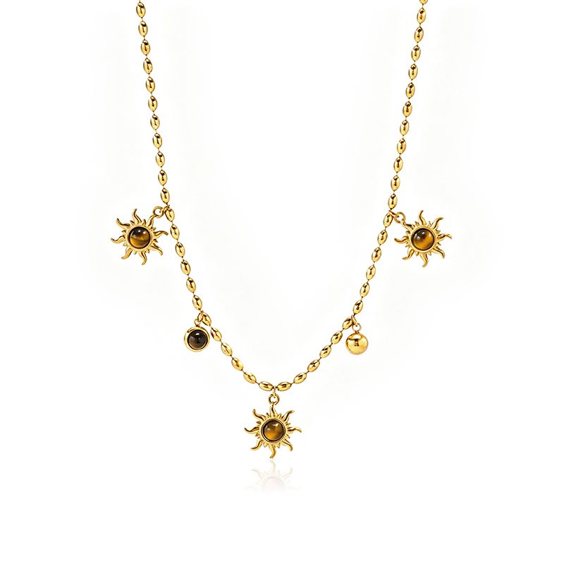 Ivanda Sun & Tiger's Eye Charm Necklace PVD 18K Gold Plated CH2602992-1 - view 6