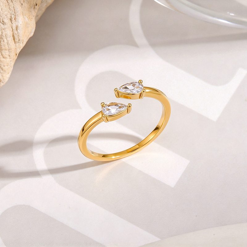 Ivanda Pear Crystal Open Ring Slim Gold Stainless YHTSR-260908 - view 2