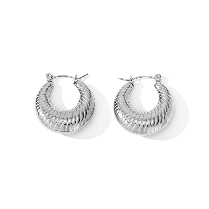 Ivanda Chunky Ribbed Hoop Earrings Gold Croissant YWDXS2605-E03 - view 4
