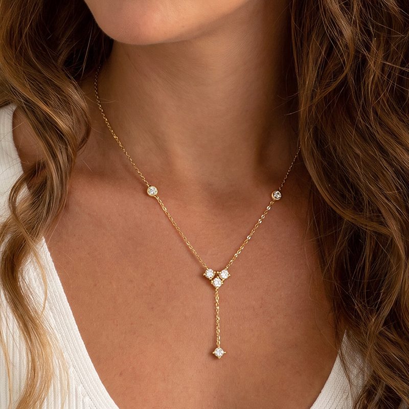 Ivanda Crystal Lariat Necklace Dainty Gold Stainless Steel CH260911-14 Ivanda Crystal Lariat Necklace Dainty Gold Stainless Steel CH260911-14 - view 6